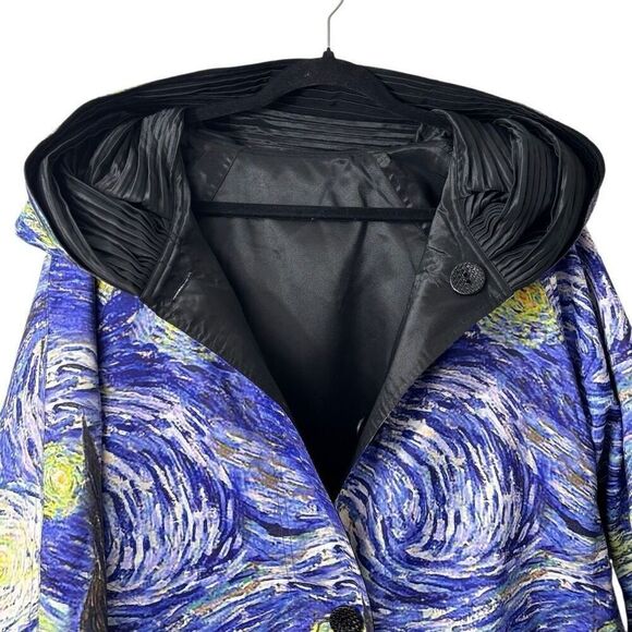 Oopera reversible fine art Van Gogh Starry Night print & black raincoat w hood S - Picture 2 of 13